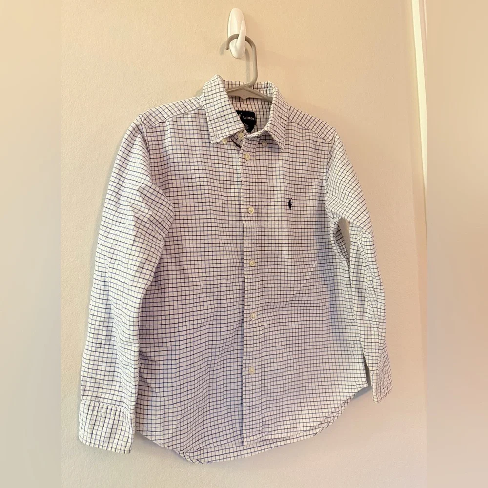 Boys Ralph Lauren Blue Checkered Button Down Shirt - Size 7